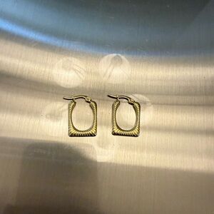 Gold Plated Stainless Steel Square Hoop Earrings | Textured Chunky Hoops